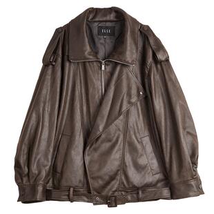 ELLE摩登复古防风独立主义皮夹克女2025秋新款宽松高级感皮衣外套