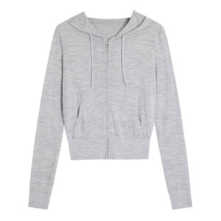 GARGA休闲连帽拉链弹力针织开衫外套女薄款2025新款宽松连帽上衣