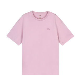 安踏潮流短袖男女同款粉色学生百搭大码运动宽松透气圆领套头T恤