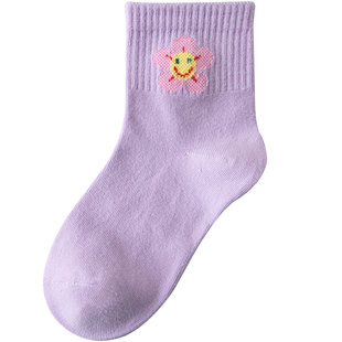 儿童袜子中筒袜女童春秋款棉袜宝宝可爱小花朵运动女孩秋冬款袜子