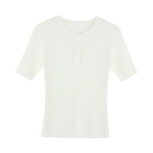 pusumede 黑色莱赛尔针织短袖t恤女夏薄款修身显瘦正肩半袖上衣