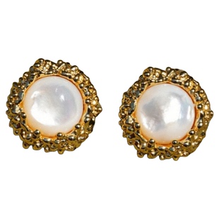 『岩洞』原创设计手作熔岩感贝母耳饰法式复古耳钉