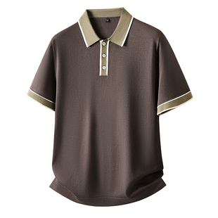 秋冬高档短袖毛衣男新款加肥加大码宽松潮胖子时尚半袖翻领针织衫