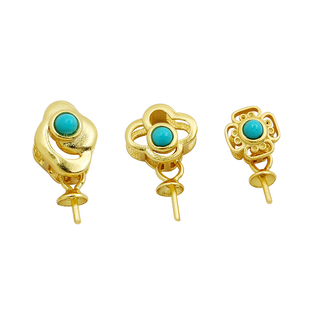 S925纯银古法金祥云吊坠空托DIY手工扣头配件圆珠粘盘仿松石托盘