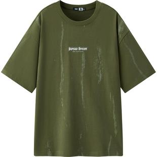 森马短袖T恤男夏季满印宽松圆领针织衫字母纯棉时尚设计印花上衣