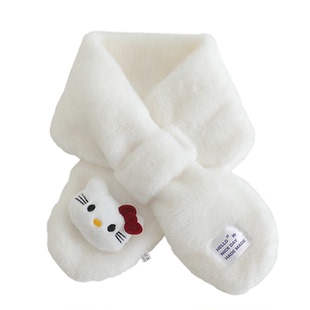 儿童围巾女宝宝可爱毛绒围巾女冬季白色交叉保暖护颈围脖防寒