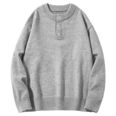 罗蒙男秋冬亨利领排扣加厚毛衣