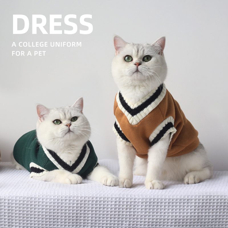 轻宠学院风加绒猫咪衣服秋冬装布偶针织衫背心马甲保暖防脱狗狗