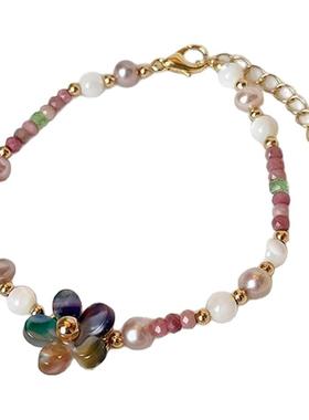 轻奢小众设计感彩色花朵珍珠手链
