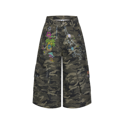 鸟鸟一印花迷彩七分裤