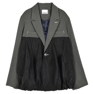 25春夏新款小众西服外套异材质拼色拼接气球设计宽松夹克西装外套