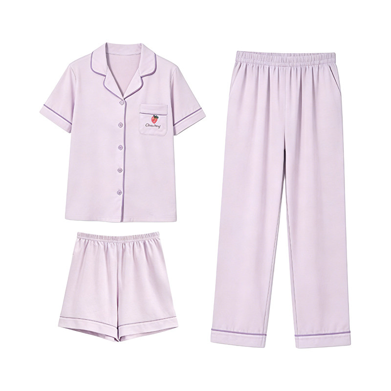 睡衣女莫代尔棉三件装家居服套装
