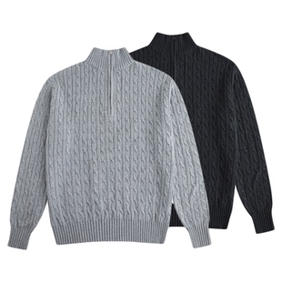 ANYWEARSTU 绞花半拉链毛衣男休闲老钱粗麻花双色百搭软糯针织衫