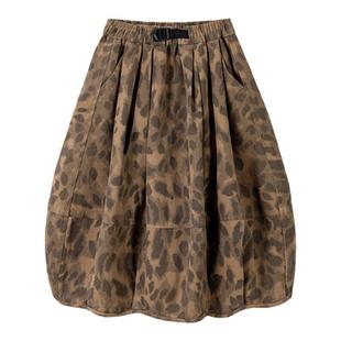 kuuyoo谷由豹纹气球半裙女童休闲舒适半身百褶短裙春秋新款短裙