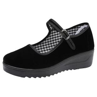 老北京布鞋女牛筋厚底工作鞋松糕底妈妈女单鞋舒适防滑酒店上班鞋