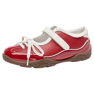 BeauToday红色玛丽珍鞋女款2026新款平底鞋浅口单鞋女运动芭蕾鞋