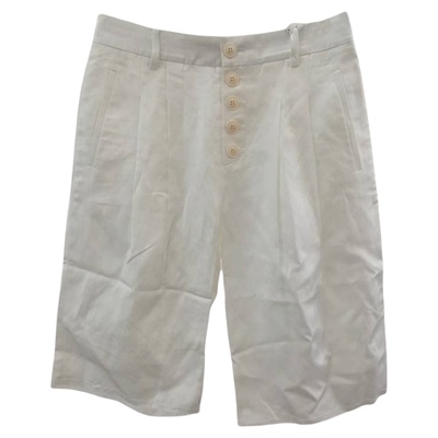 阿树家 阿水 0328|夏季清凉薄 白色醋酸亚麻天丝褶裥直筒中裤短裤