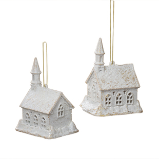 白色鎏金圣诞树圣诞鸟笼雪花片挂件房子蝴蝶结天使吊饰橱窗装饰品