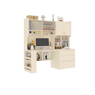 定制实木书柜书桌书架一体卧室家用靠墙橡木白色写字学习桌电脑桌