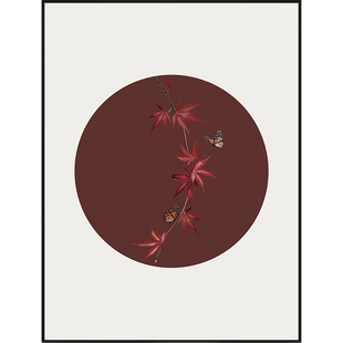百特好 红红火火挂画枫叶蝴蝶装饰画新中式餐厅客厅餐桌墙面壁画