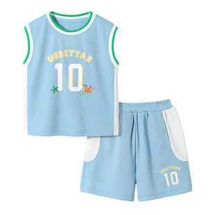 贝肽斯男童背心套装2026夏季新款儿童运动篮球服宝宝透气短袖短裤