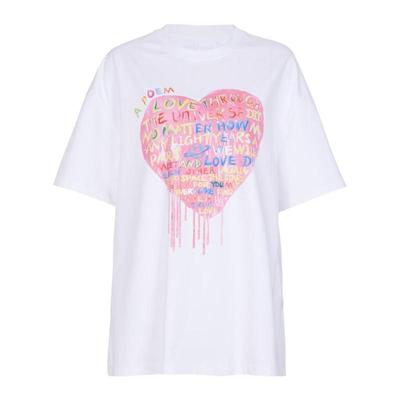 婉甸初夏穿搭新品度假休闲经典白爱心图案廓版T恤上装1233T04DX
