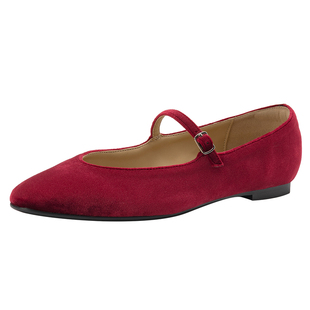 达芙妮酒红色绒面单鞋女2026新款春夏平底玛丽珍鞋方头女鞋子婚鞋