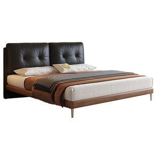 DDC中古轻法式泡芙真皮床现代简约实木1.5米高脚双人床主卧复古