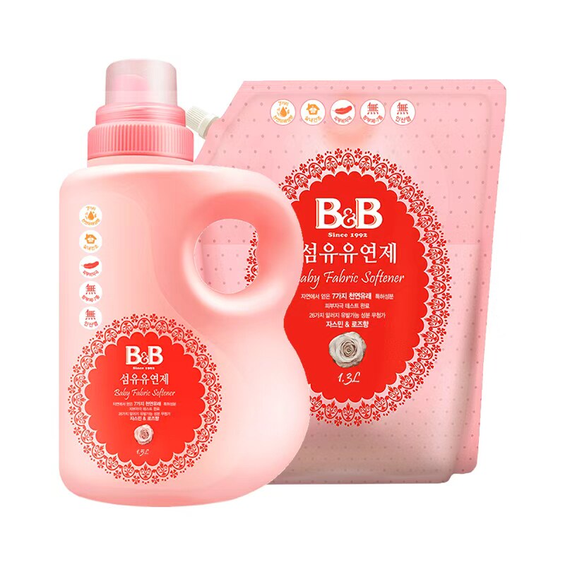 【自营】保宁B&B韩国婴幼儿柔顺剂宝宝衣物护理组合装1.5L+1.3L