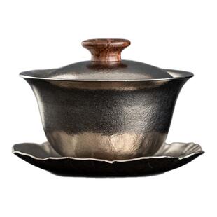 瓷牌茗纯钛三才盖碗可悬停单个茶碗轻奢高档家用防烫茶海功夫茶具