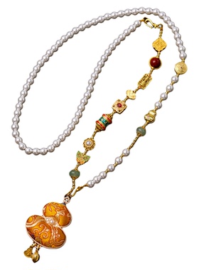 宋锦双面秋冬新中珍珠贝挂链国潮