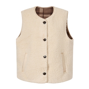 POLOWALK女式马夹2025秋季新品简约百搭羊羔绒圆领背心马甲外套