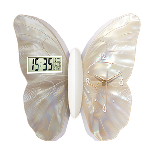 奶油风客厅转角挂钟2026新款万年历电子时钟高级感双面拐角钟表