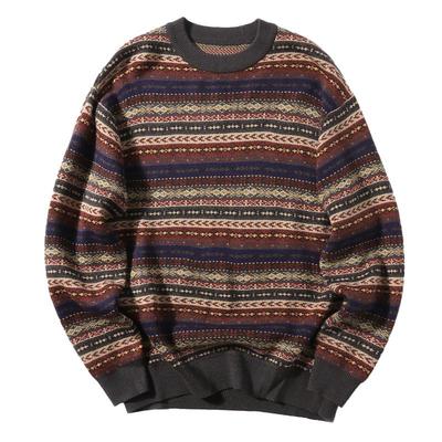 费尔岛民族风复古圆领宽松针织衫