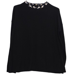 5-G20M-058【柳笙】瓷片高端立领毛线绣丝光羊毛套头衫