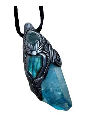 光环石英蓝色托帕石粘土雕刻项链