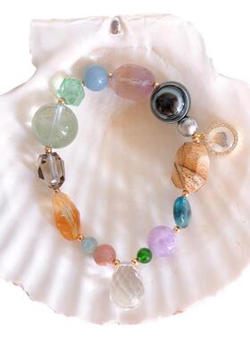 天然多宝手链茶晶白水晶紫水晶