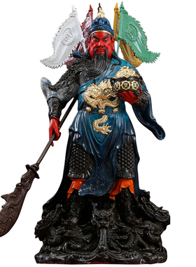 纯铜热着色九龙关公神像摆件家用供奉武财神店铺招财关二爷像摆件