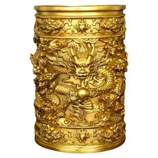 黄铜九龙香筒摆件装香筒插香竹节桶百福大号家用寺庙供奉佛具用品