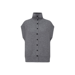 MISS BUCCI秋冬正背两面穿山羊绒高领针织开衫背心马甲女