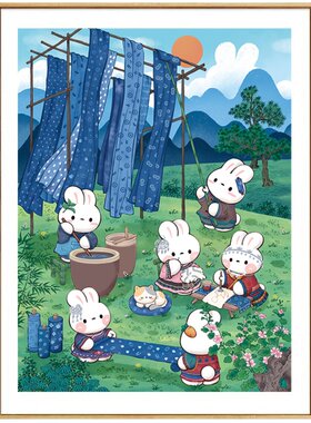 皇室蒙娜丽莎染布兔新品十字绣