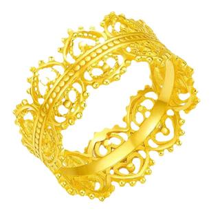 黄金女王戒指女款足金999花丝皇冠指环古法金性感蕾丝女戒食指戒