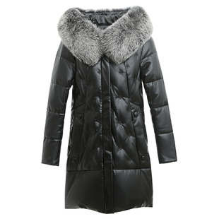 海宁皮羽绒服女中长款绵羊皮2025新款狐狸毛领真皮皮衣女皮草外套