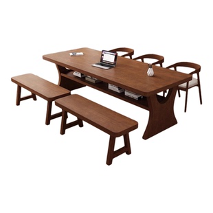 实木去客厅化大长书桌新中式双层书桌办公电脑桌工作台家用学习桌