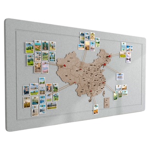 中国地图旅行照片墙旅游足迹打卡毛毡展示背景墙挂画高级感客厅创意免打孔可移除毛毡墙贴标记软木墙面装饰板