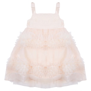 memoryin童装连衣裙两个小朋友甜美吊带木耳边叠层亮片网纱公主裙