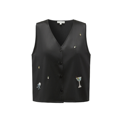 PAJA夏日串珠系列 22姆米真丝钉珠V领透气背心马甲女