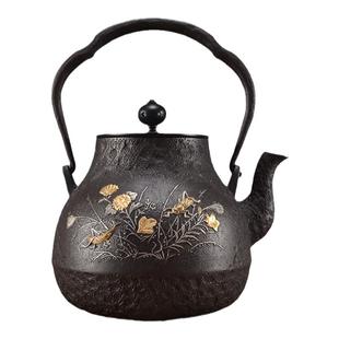 龟寿堂 秋草群虫纹铁壶 日本原装进口砂铁壶高端无涂层铸铁壶