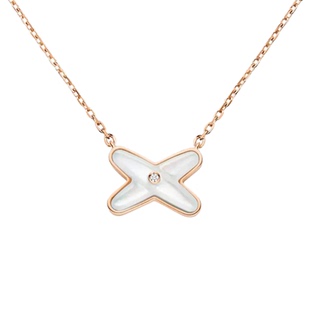 交叉满钻天然白贝母项链女纯银耳钉18K玫瑰金小众轻奢女新款礼物