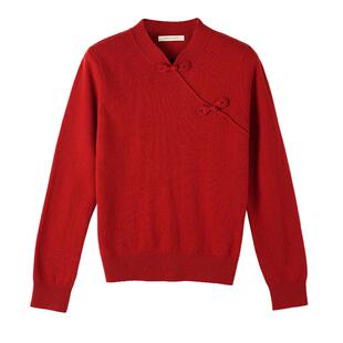 春竹新中式女套衫100%纯羊绒季新款气质长袖毛衣套头上衣女